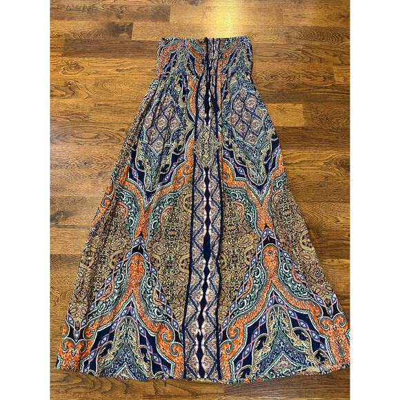 Midnight Sky Women's Strapless Boho Maxi Sun Dress Size Large Retro Style - Picture 1 of 9